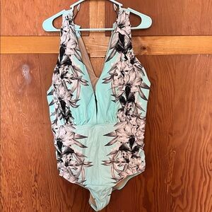 Floral Print Kids One Piece Swimsuit - Mint Green